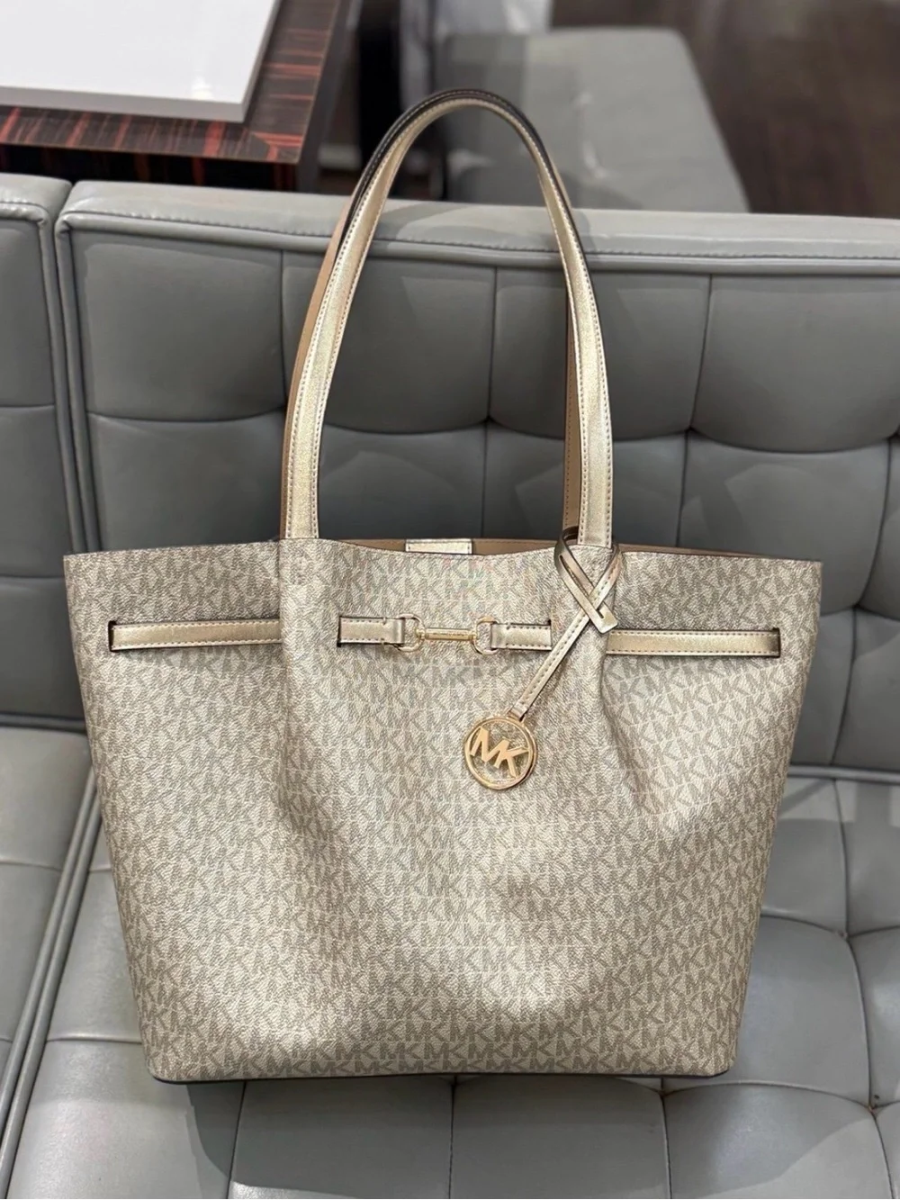 Michael Kors Gold MK Logo Tote with Gold Accents